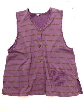 Whimsical Cotton Vest With All Over Alligator/Crocodile Print, Unisex M/L